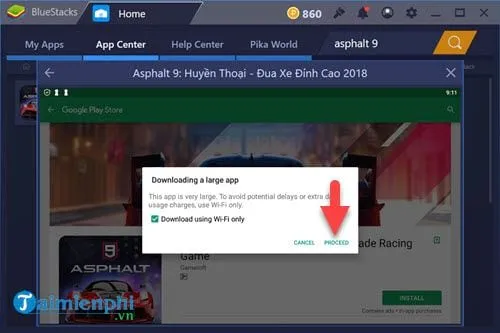 Cảnh báo về dung lượng lớn của game khi tải trong giả lập
