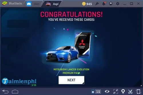 Màn hình phần thưởng sau khi hoàn thành một cuộc đua