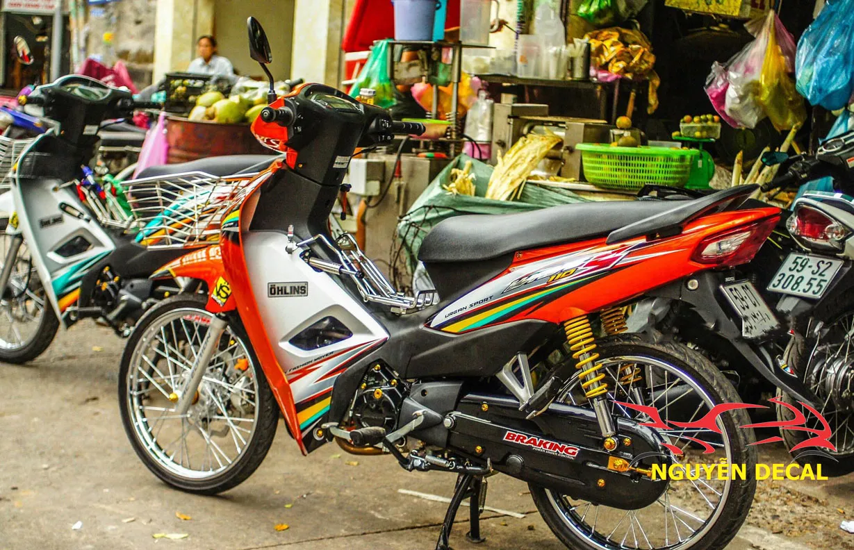 Mẫu tem dán xe Wave 110s cam bạc vàng tùy chỉnh theo yêu cầu