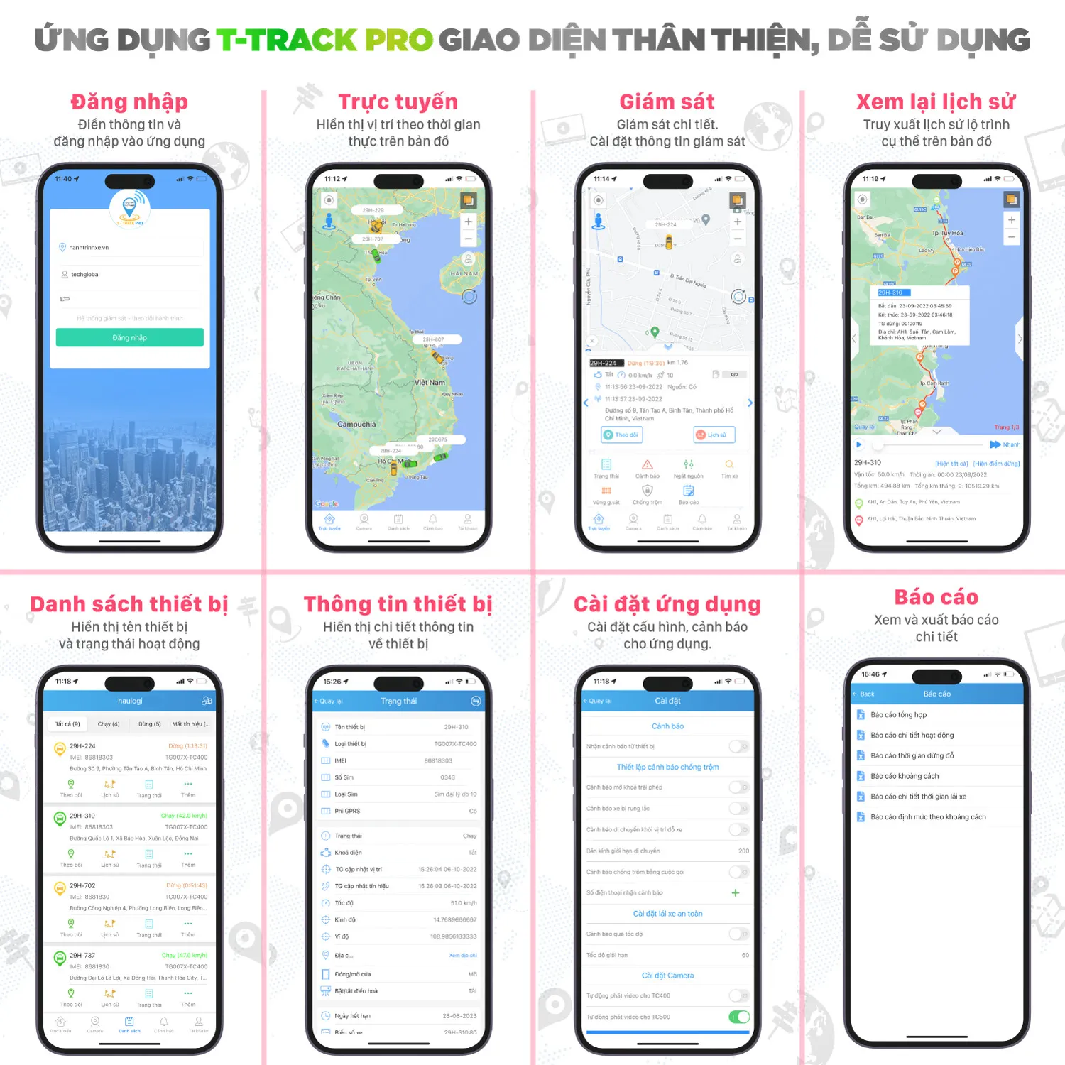 Tổng hợp giao diện T-track pro iOS và các tính năng giám sát cơ bản