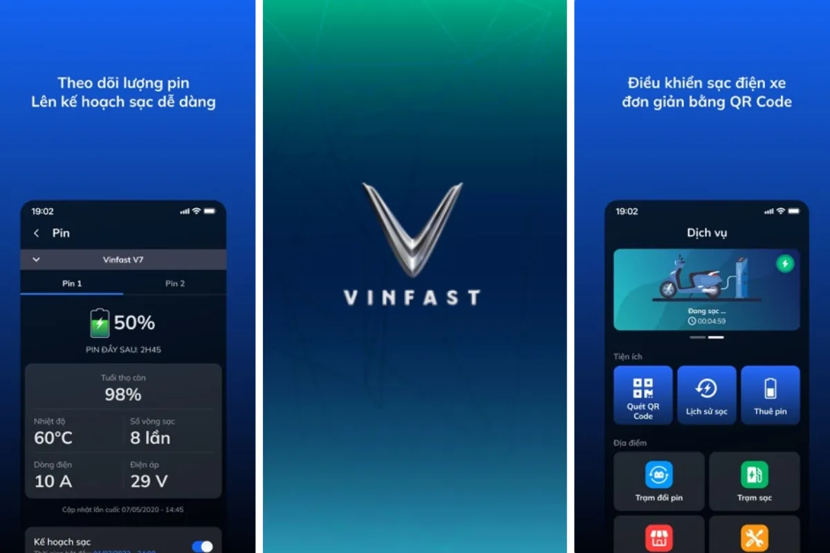 Màn hình giao diện ứng dụng VinFast E-Scooter hỗ trợ cách sạc pin xe máy điện Vinfast chi tiết