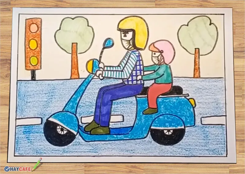 Mũ bảo hiểm đẹp khi vẽ tranh an toàn giao thông