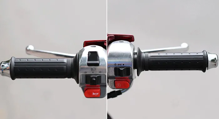 Cận cảnh tay lái cứng cáp và các nút điều khiển tiện lợi của xe Ally 50cc