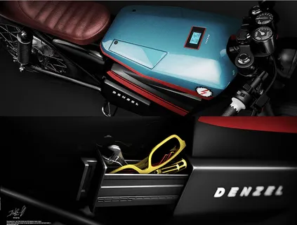 Cận cảnh chi tiết bình xăng và tay lái của mẫu xe máy điện phong cách cafe racer