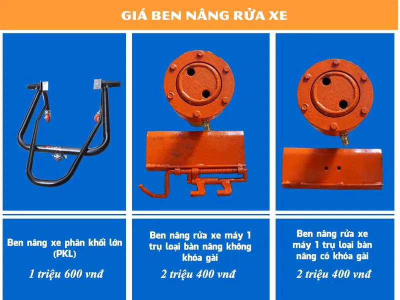 Bảng giá cầu nâng rửa xe máy các loại