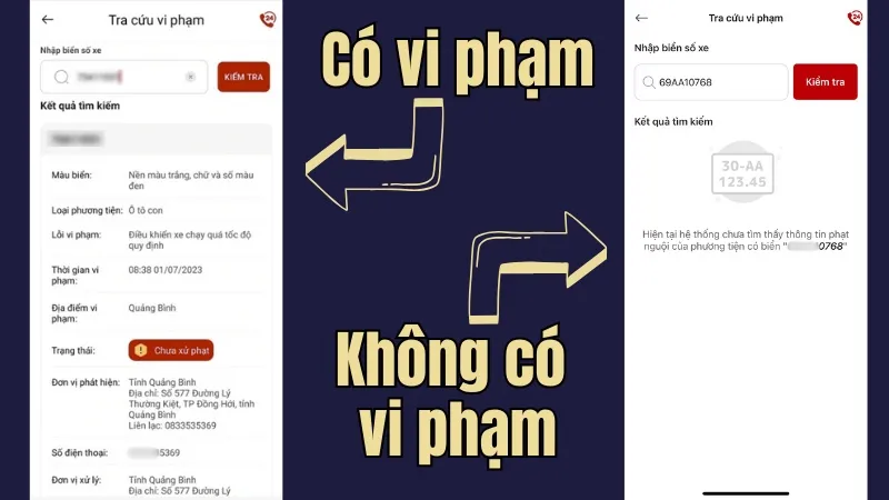 Kết quả tra cứu hiển thị trực quan trên màn hình điện thoại