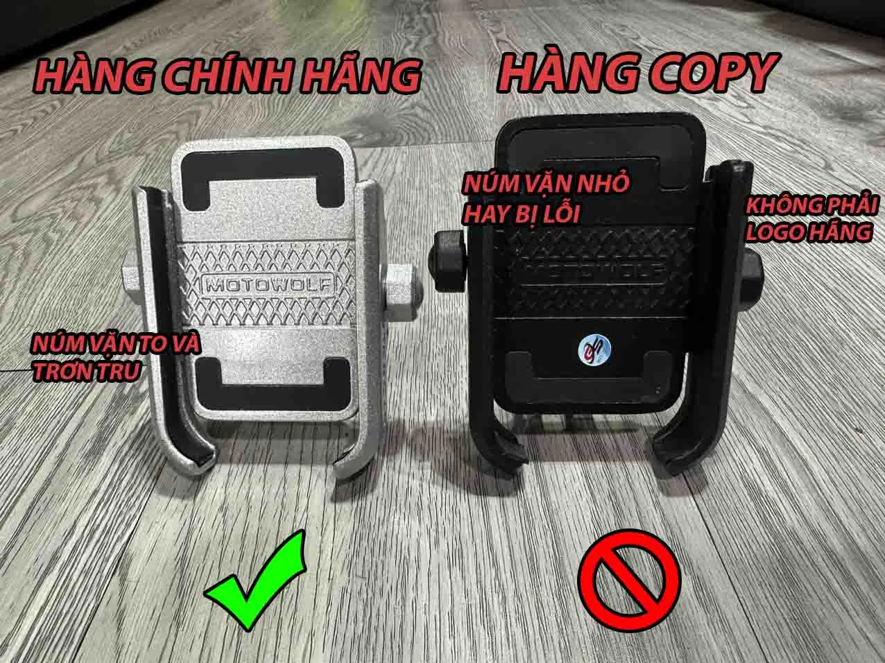 Bảng so sánh kích thước giúp phân biệt hàng chính hãng Motowolf chất lượng