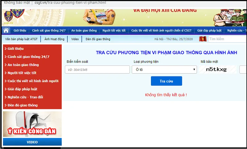 Giao diện truy cập website chính thức để tra cứu vi phạm