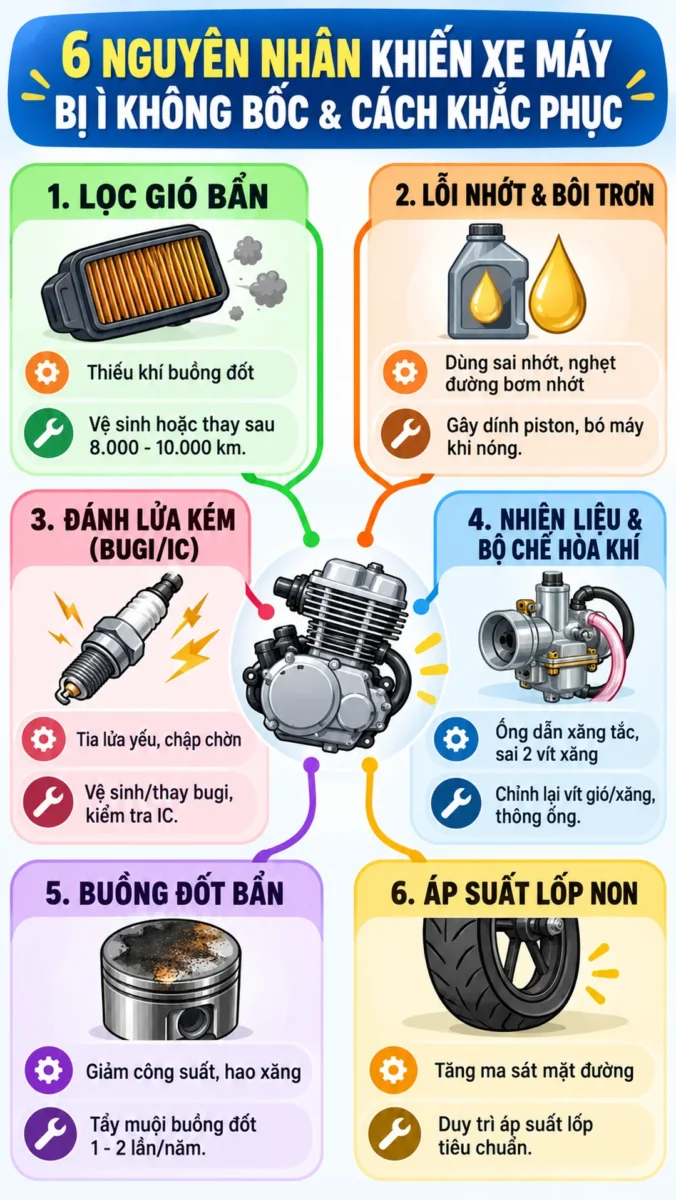 Hướng dẫn xử lý xe Wave bị ì máy tăng tốc không bốc 8 xe Wave bị ì máy